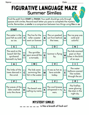 Figurative Language Maze: Summer Similes