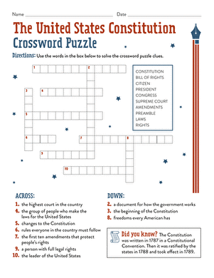 The United States Constitution Crossword Puzzle