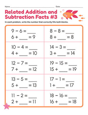 Related Addition and Subtraction Facts #3