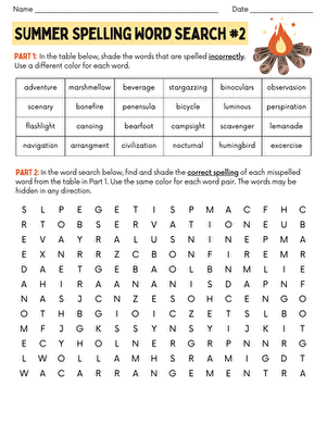 Summer Spelling Word Search #2