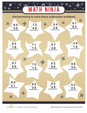 Subtracting Two-Digit Numbers with Ninjas