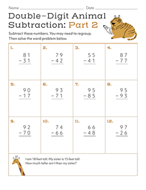 Double-Digit Animal Subtraction: Part 2