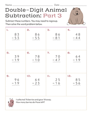 Double-Digit Animal Subtraction: Part 3
