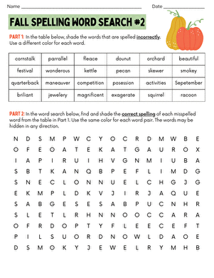 Fall Spelling Word Search #2