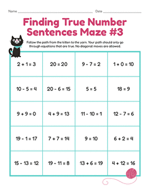 Finding True Number Sentences Maze #3