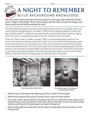 Book Study: A Night to Remember: Build Background Knowledge