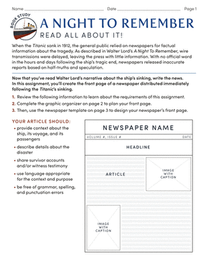 Book Study: A Night to Remember: Read All About It!