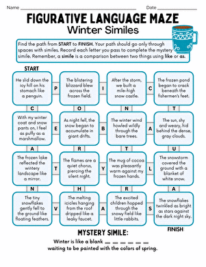 Figurative Language Maze: Winter Similes