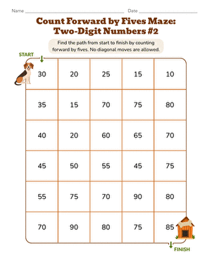Count Forward by Fives Maze: Two-Digit Numbers #2