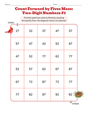 Count Forward by Fives Maze: Two-Digit Numbers #3