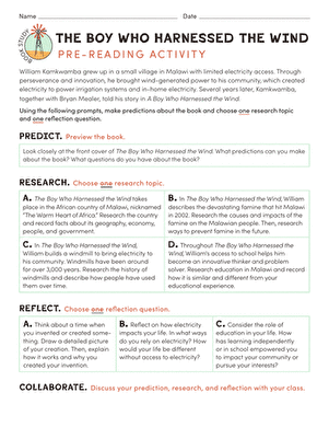 Book Study: The Boy Who Harnessed the Wind: Pre-Reading Activity