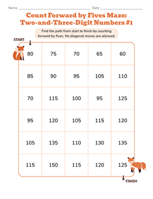 Count Forward by Fives Maze: Two- and Three-Digit Numbers #1