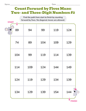 Count Forward by Fives Maze: Two- and Three-Digit Numbers #2