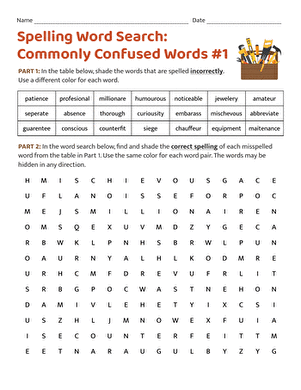 Spelling Word Search: Commonly Confused Words #1