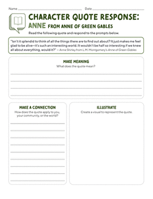 Character Quote Response: Anne From Anne of Green Gables