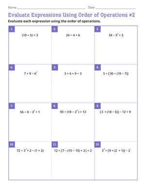 Evaluate Expressions Using Order of Operations #2