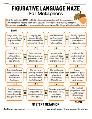 Figurative Language Maze: Fall Metaphors