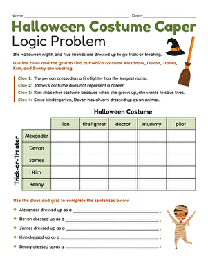 Halloween Costume Caper Logic Problem