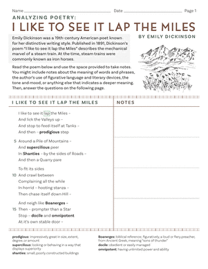 Analyzing Poetry: “I like to see it lap the Miles” by Emily Dickinson