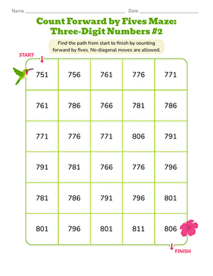 Count Forward by Fives Maze: Three-Digit Numbers #2