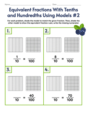 Equivalent Fractions With Tenths and Hundredths Using Models #2