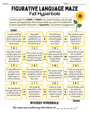 Figurative Language Maze: Fall Hyperbole