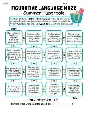 Figurative Language Maze: Summer Hyperbole