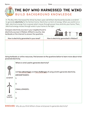 Book Study: The Boy Who Harnessed the Wind: Build Background Knowledge