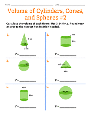 Volume of Cylinders, Cones, and Spheres #2