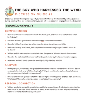 Book Study: The Boy Who Harnessed the Wind: Discussion Guide #1