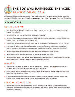 Book Study: The Boy Who Harnessed the Wind: Discussion Guide #2