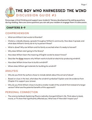 Book Study: The Boy Who Harnessed the Wind: Discussion Guide #3