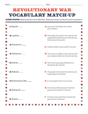 Revolutionary War Vocabulary Match-Up