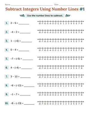 Subtract Integers Using Number Lines #1