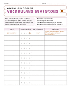 Vocabulary Toolkit: Vocabulary Inventory