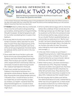 Targeted Reading Skills Practice: Making Inferences in Walk Two Moons