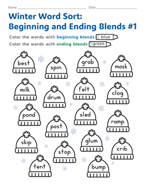 Winter Word Sort: Beginning and Ending Blends #1