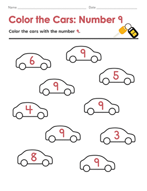 Color the Cars: Number 9