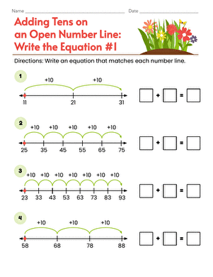 Adding Tens on an Open Number Line: Write the Equation #1 | Interactive ...