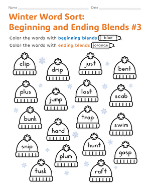 Winter Word Sort: Beginning and Ending Blends #3