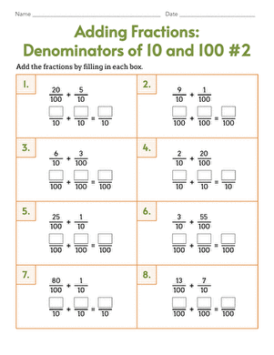 Adding Fractions: Denominators of 10 and 100 #2