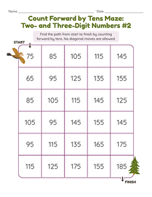 Count Forward by Tens Maze: Two- and Three-Digit Numbers #2