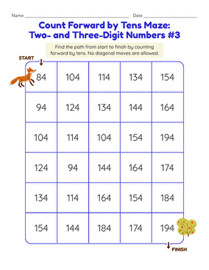 Count Forward by Tens Maze: Two- and Three-Digit Numbers #3