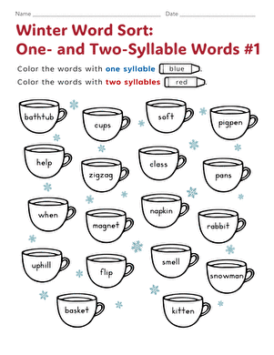 Winter Word Sort: One- and Two-Syllable Words #1