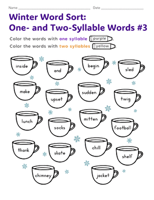 Winter Word Sort: One- and Two-Syllable Words #3