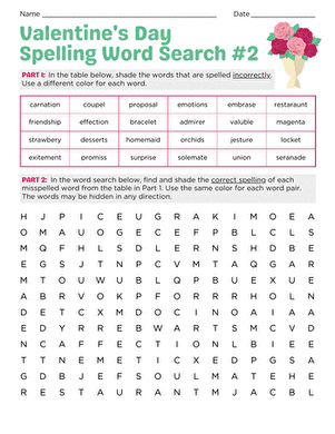 Valentine's Day Spelling Word Search #2