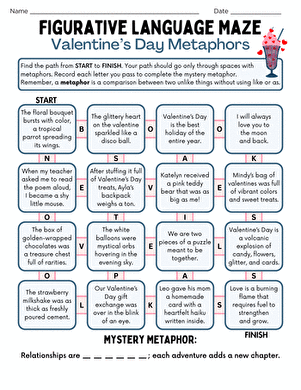 Figurative Language Maze: Valentine's Day Metaphors