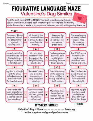 Figurative Language Maze: Valentine's Day Similes