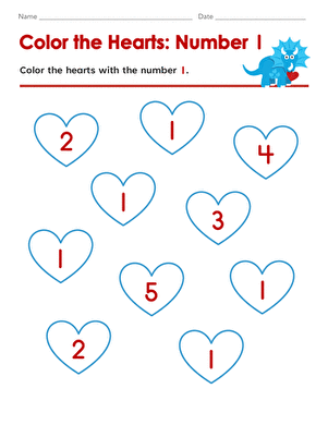 Color the Hearts: Number 1