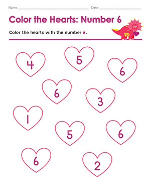 Color the Hearts: Number 6